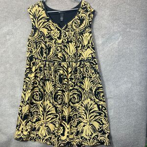 Lane Bryant Dress Womens 18 Black Gold Baroque Print Sleeveless Pockets